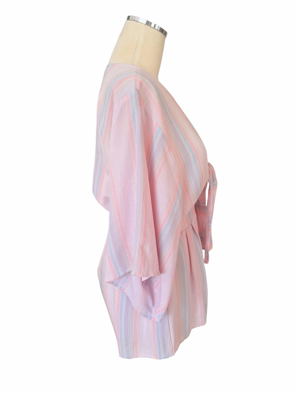 Vici Pastel Pink Striped Tie-Front Romper Sz M - Picture 5 of 8
